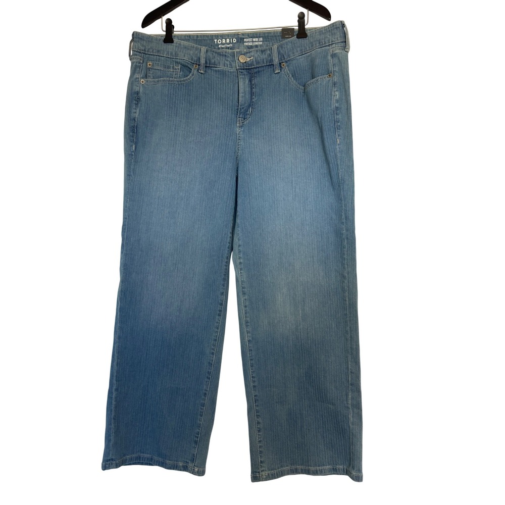 Torrid Perfect Wide Leg Vintage Stretch Stripe Jeans Mid-Rise Blue 14 Short NWT